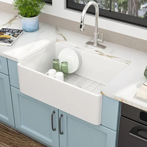 Vista 12 de Fregadero de barra blanco de 24"x18" para montaje bajo encimera - Arcilla refractaria de porcelana cerámica de alto brillo, montaje dual, un seno