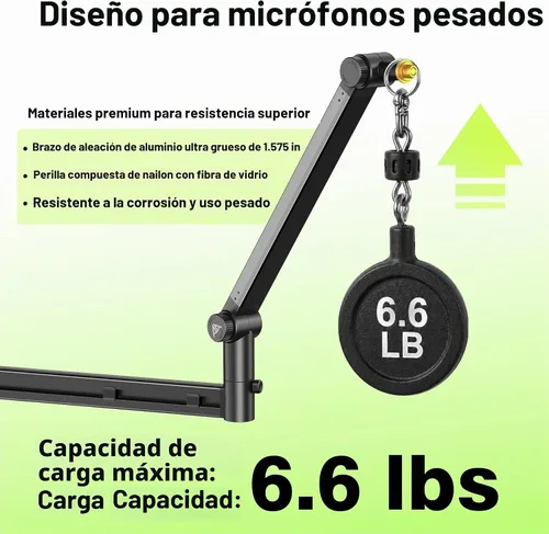Vista 2 de AA AUDIO ACCESSORY Soporte de escritorio para brazo de micrófono (diseño para micrófono pesado) capacidad de carga de 6.6 libras, bloqueo