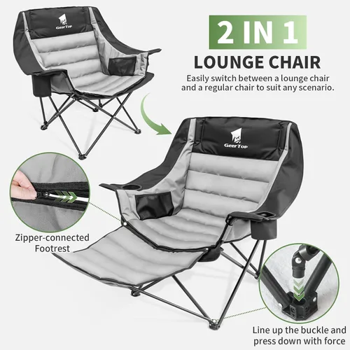 Vista 4 de GEERTOP Silla de camping acolchada de gran tamaño con reposapiés