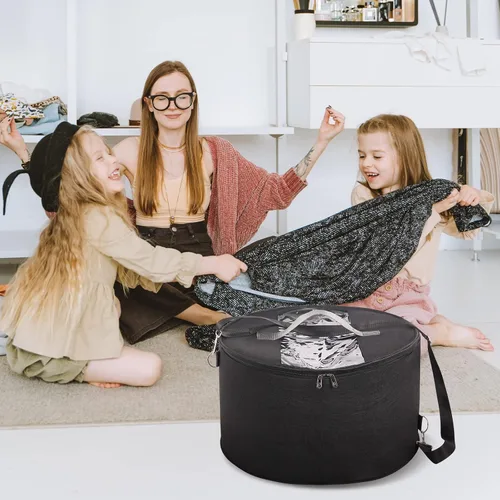 Vista 8 de LITLANDSTAR Organizador para mujeres y hombres, caja de almacenamiento redonda, contenedor de fieltro portátil, plegable, con tapa a prueba de Negro