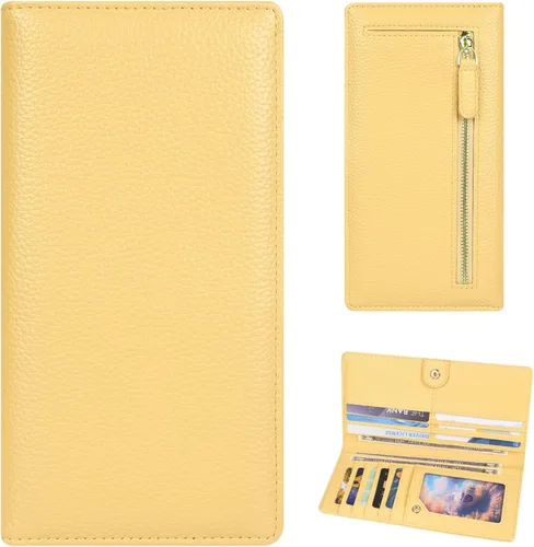 Vista 19 de Billetera para mujer, billetera RFID extradelgada, bolso plegable de cuero, con 11 ranuras para tarjetas y ventana de identificación, lindo monedero