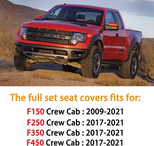Vista 6 de Fundas de asiento delantero y trasero para F150 de cuero impermeable, juego completo de fundas de cojín para vehículos automotrices para Ford F150