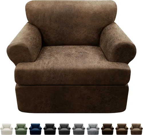 Vista 106 de Fundas para Sillón de 2 Piezas con Cojín en T, Fundas de Aspecto de Cuero para Sofá, Fundas para Sillas, Protector de Muebles Elástico, Funda