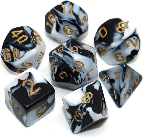Vista 8 de DND - Juego de dados de nebulosa negra mezcla azul oscuro para Dungeon and Dragons D&D RPG juegos de rol, 7 dados poliédricos con bolsa de dados
