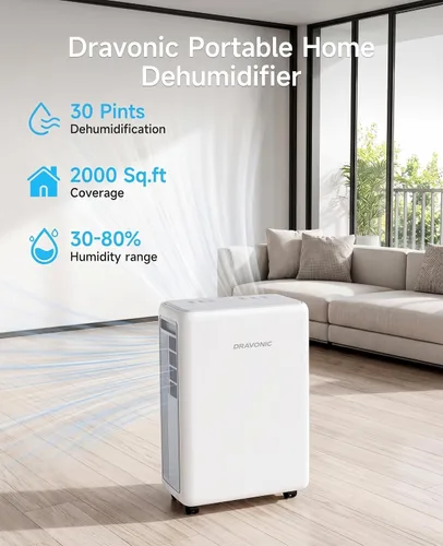 Vista 2 de 30 Pints Dehumidifier for Basement & Bathroom with Auto Defrost
