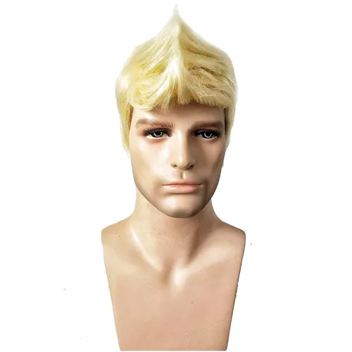 Vista 13 de Peluca corta BERON para hombre y chico, para fiesta temática, peluca con gorro de peluca Marrón claro