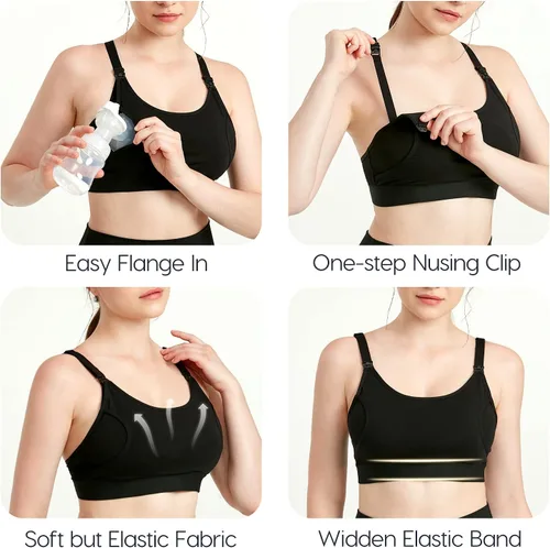 Vista 4 de Lupantte Brasier de bombeo manos libres para mujer, paquete de 2, cómodo brasier de extracción de leche con almohadillas, brasier de lactancia
