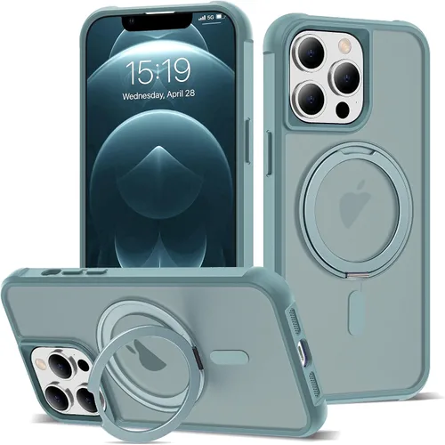Vista 30 de Funda para iPhone 11 de 6.1 pulgadas con soporte de anillo magnético giratorio de 360°, compatible con MagSafe ligera y translúcida mate, funda