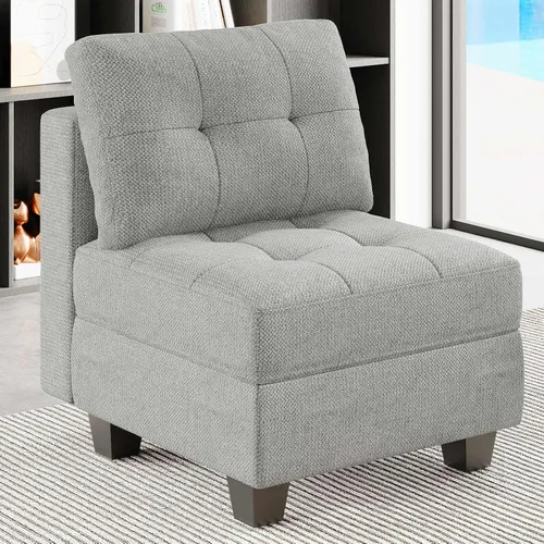 Vista 18 de Belffin Sofá modular modular con otomana de almacenamiento, sofá moderno en forma de L de tela con diván para espacios pequeños, azul