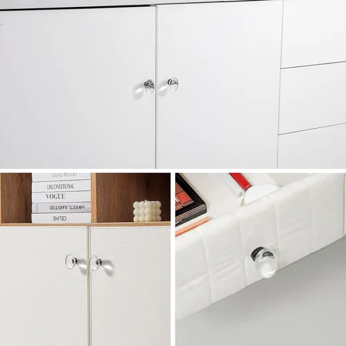 Vista 3 de Paquete de 4 pomos y tiradores de cristal para gabinetes, pomos ovalados de cristal para cajones de tocador, pomos de gabinete de cocina negro mate