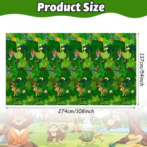 Vista 2 de Domgoge Mantel de plástico con diseño de safari de selva, rectangular, desechable, impermeable, para decoración de fiestas de cumpleaños de niños, 2