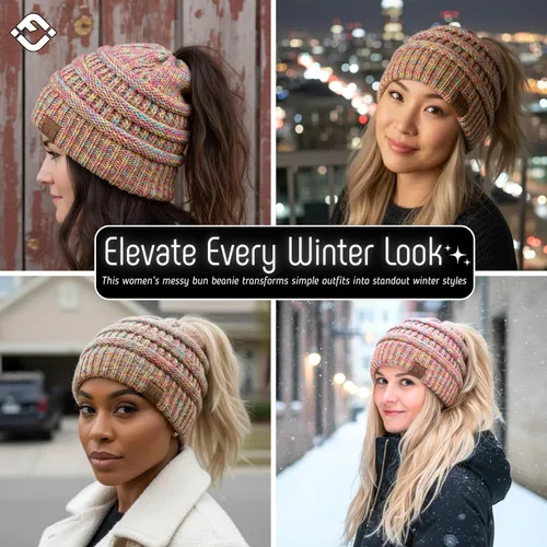 Vista 17 de Funky Junque - Gorro para mujer con ranura para cola de caballo
