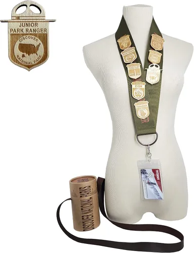 Vista 3 de National Park Junior Ranger - Cordón de exhibición con tubo de almacenamiento, organizador de aventura para insignias, alfileres y parches, diseñado