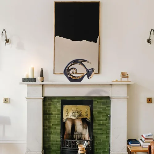 Vista 5 de Figuras de peces de cerámica de oro negro, decoración costera del hogar, centros de mesa modernos del océano para sala de estar, comedor, baño