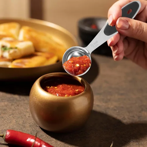 Vista 5 de Cucharas medidoras de acero inoxidable – 1/2 cucharada, 1/32 taza, cuchara pequeña para café, mango incluido