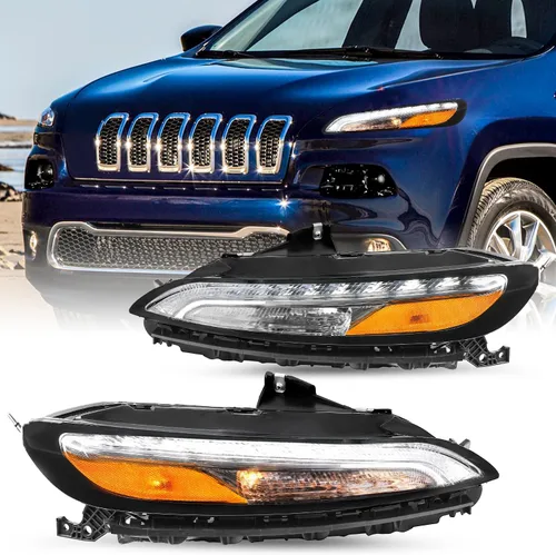 Vista 21 de JSBOYAT Compatible con 2014-2018 Jeep Cherokee Luz LED DRL de estacionamiento Señal de giro estilo OE Faros LED DRL cromados para parachoques Señal