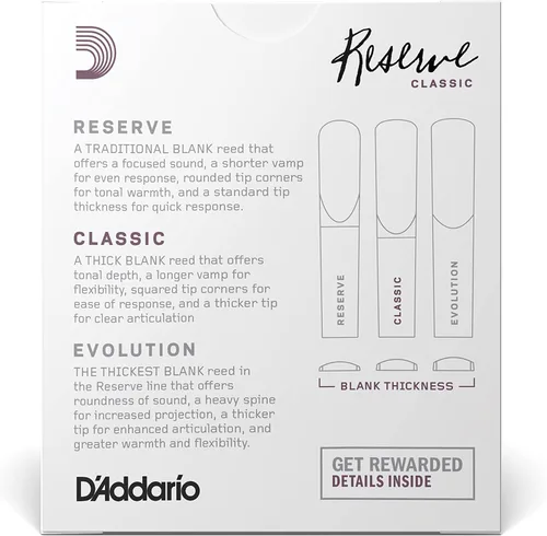 Vista 3 de D'Addario Woodwinds Reserve - Cañas de saxofón alto, cañas de saxofón grueso en blanco para un tono rico y cálido, fuerza 2.0, paquete de 10