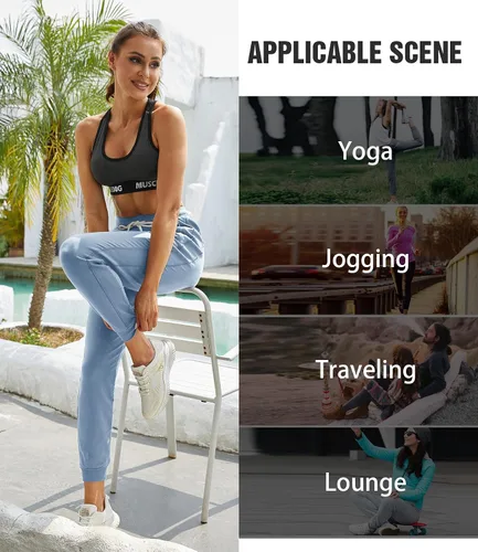 Vista 4 de PULI Pantalones deportivos de entrenamiento para mujer, de algodón, con bolsillo con cremallera