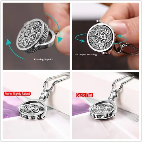 Vista 3 de LOVECOM - Colgantes giratorios de plata de ley 925 para mujeres, madres y hombres, budismo, sabiduría, misericordia, regalos (colgante)
