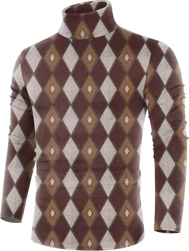 Vista 35 de Poriff - Suéter de cuello de tortuga térmico, de punto, liviano, casual, con corte entallado, para hombre Albaricoque