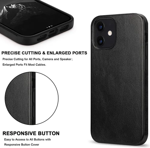 Vista 5 de TENDLIN Compatible con iPhone 12 Case/iPhone 12 Pro Funda Premium de cuero TPU Hybrid Cover (negro)