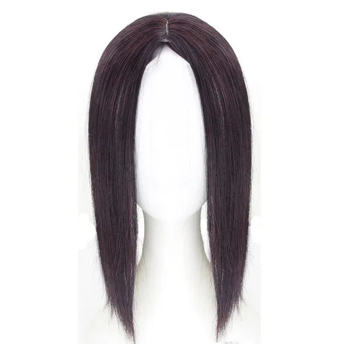 Vista 7 de Clip en la frente postizo recto parte media cuello longitud mujeres pelo Topper extensión marrón rojizo oscuro