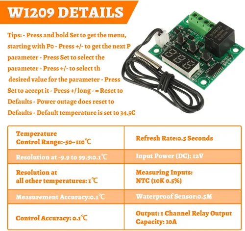 Vista 2 de 2 unids W1209 12V DC controlador de temperatura digital termostato