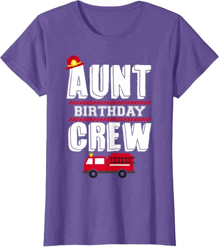 Vista 25 de Aunt Birthday Crew Fire Truck Fireman - Camiseta para fiesta de acogida, Negro, S
