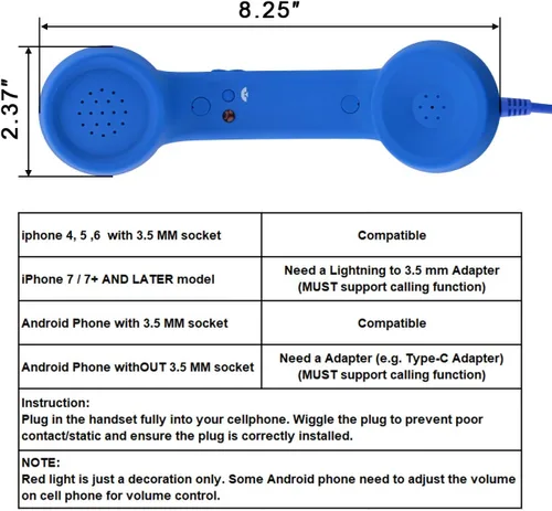 Vista 7 de CM Auricular retro vintage para teléfono celular y micrófono para teléfono inteligente, enchufe de 3.5 mm (Azul)