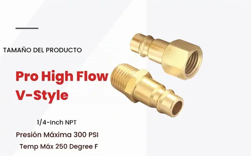 Vista 2 de Kit de acoplador y enchufe de alto flujo profesional (7 piezas), estilo V, NPT de 1/4 de pulgada, juego de accesorios de aire de conexión rápida