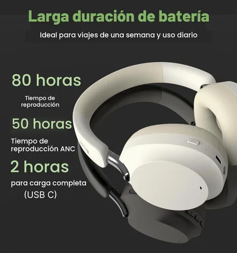 Vista 6 de Hmusic MS04 Auriculares Bluetooth con cancelación activa de ruido sobre la oreja 4-Mic Hybrid -40dB ANC Bluetooth Headset, 2-ENC Mic, 80H