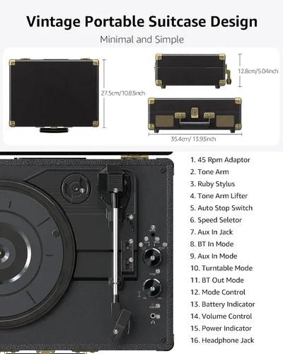 Vista 5 de Tocadiscos Bluetooth de entrada/salida con tocadiscos de altavoces