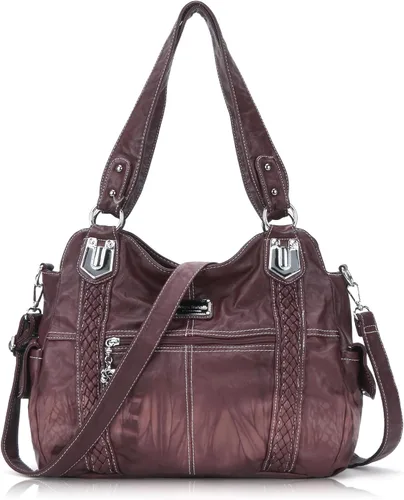 Vista 35 de Angel Barcelo - Bolsa de hombro amplia para mujer, diseño Hobo, cuero lavado