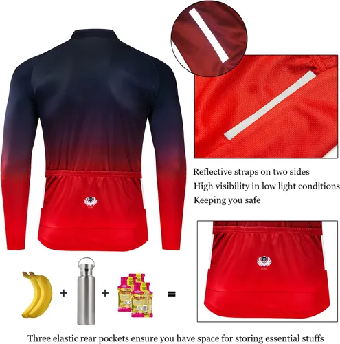 Vista 5 de Camisas de ciclismo de manga larga con bolsillos reflectantes cremallera completa MTB bicicleta desgaste