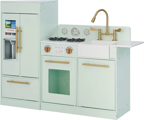 Vista 11 de Teamson Kids Little Chef Charlotte - Cocina Moderna Modular Interactiva de Madera para Jugar con Refrigerador, Estufa y Lavabo en Gris con Acentos