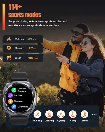 Vista 3 de Relojes inteligentes militares para hombres (contestar/hacer llamadas), reloj de fitness HD de 1.39", monitor de sueño de frecuencia cardíaca 24/7