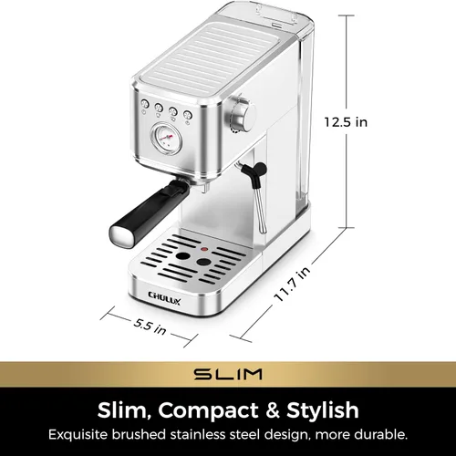 Vista 8 de CHULUX Máquina de Espresso Delgada con Espumador de Leche, Bomba Italiana Profesional de 20 Bares, Máquina de Café Espresso para el Hogar