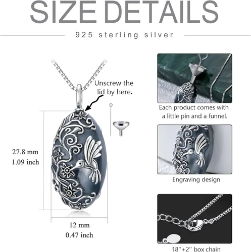 Vista 2 de TOUPOP Urn Necklace for Ashes for WomenMen 925 Sterling Silver Oval Cremation Jewelry for Ashes wFunnel Filler Keepsake Pendant Neccklace