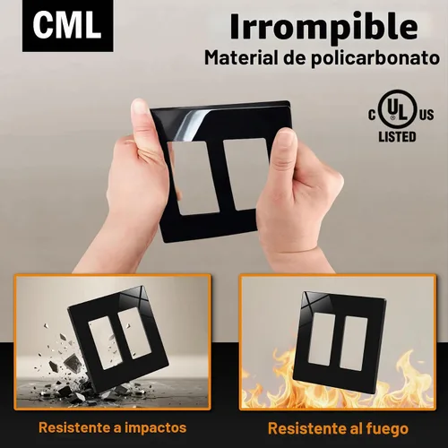 Vista 3 de CML - Placas de pared decorativas sin tornillos de 2 posiciones, paquete de 12 cubiertas de placa de interruptor negras a prueba de niños, cubierta