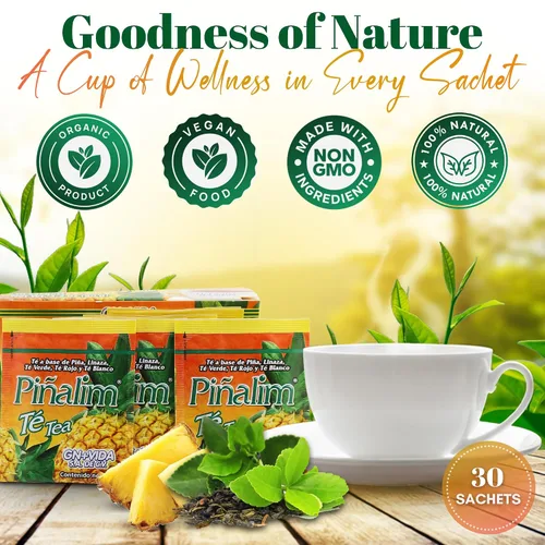 Vista 7 de 3 Cajas de Té Piñalim Te Pinalim Tea GN+Vida Té para Dieta, Suministro para 90 Días