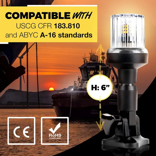 Vista 2 de EVERBEAM Luz de anclaje ajustable de acero inoxidable P600 para barcos de pesca y embarcaciones marítimas - Proporciona visibilidad de 360 grados