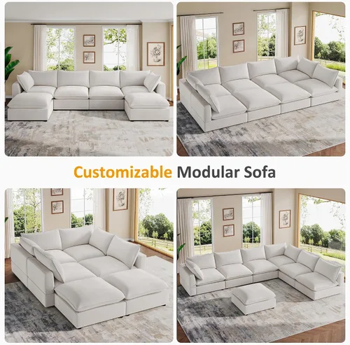 Vista 4 de Sofá modular seccional, sofá de nube de asiento profundo, cojines ultra cómodos, tapicería suave, funda extraíble, 4 plazas para sala de estar