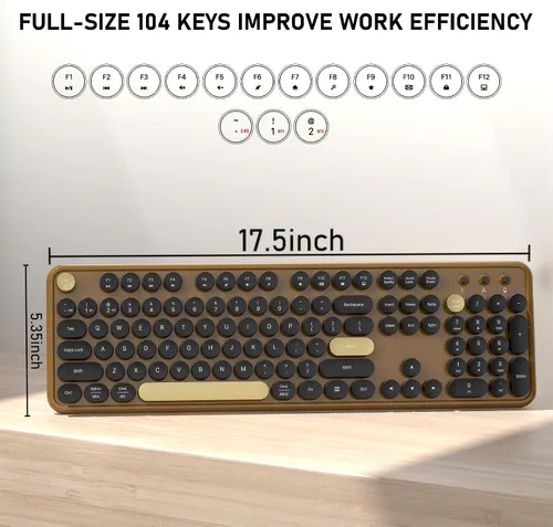 Vista 6 de Teclado Bluetooth inalámbrico colorido (negro-marrón) Conecta hasta 3 dispositivos simultáneamente, teclado Bluetooth de 2.4 GHz y modo dual