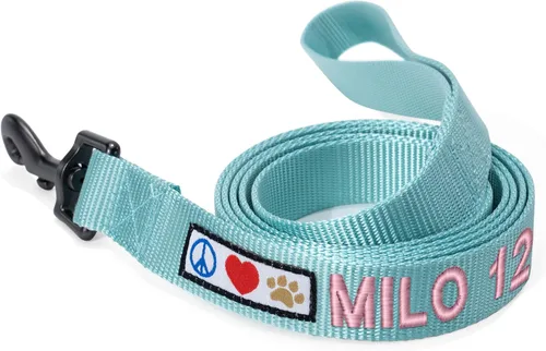 Vista 75 de Pawtitas - Correa personalizada de 6 pies para perro rosa XS/S con nombre y número de teléfono bordados, correa fuerte de nylon para razas pequeñas