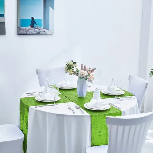 Vista 5 de Pufogu - Camino de mesa de lentejuelas brillantes de 12 x 72 pulgadas para fiestas de cumpleaños, decoración de bodas, despedidas de soltera