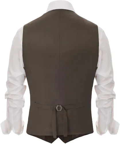 Vista 3 de Chaleco PAUL JONES para hombre, estilo inglés, de lana de espiguilla de primera calidad, L, Coffee