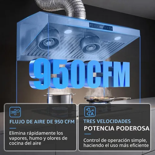 Vista 4 de Campana extractora de 30 pulgadas, campana de ventilación debajo