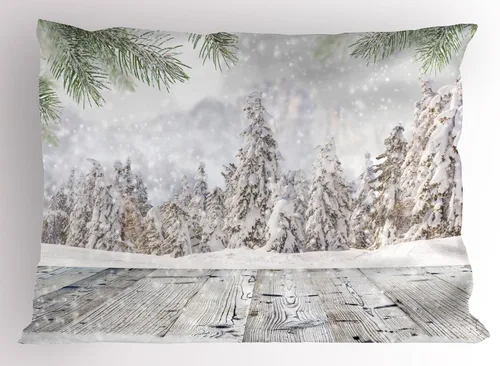 Vista 47 de Ambesonne Juego de 2 fundas de almohada navideñas, diseño de estrellas de Navidad y copos de nieve, letras retro, ropa de cama de microfibra