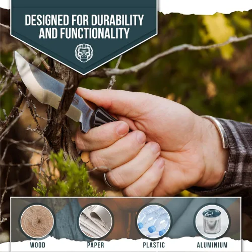 Vista 2 de Holtzman's Gorilla Survival Baby Tracker Cuchillo de caza y campamento de hoja fija con iniciador de fuego y kit completo de supervivencia táctica