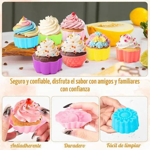 Vista 6 de 36 PCS Moldes para Hornear en Forma de Flor de Silicona Grado Alimenticio Antiadherente Mini Bandejas para Cupcakes, Pudines, Chocolates Canna